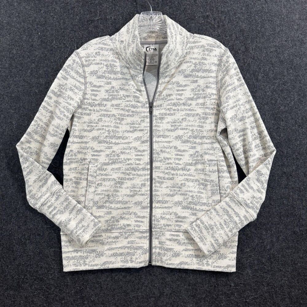 Zyia Active Combo Jacket Women's Small White Gray Flecked Full Zip Knit Athletic